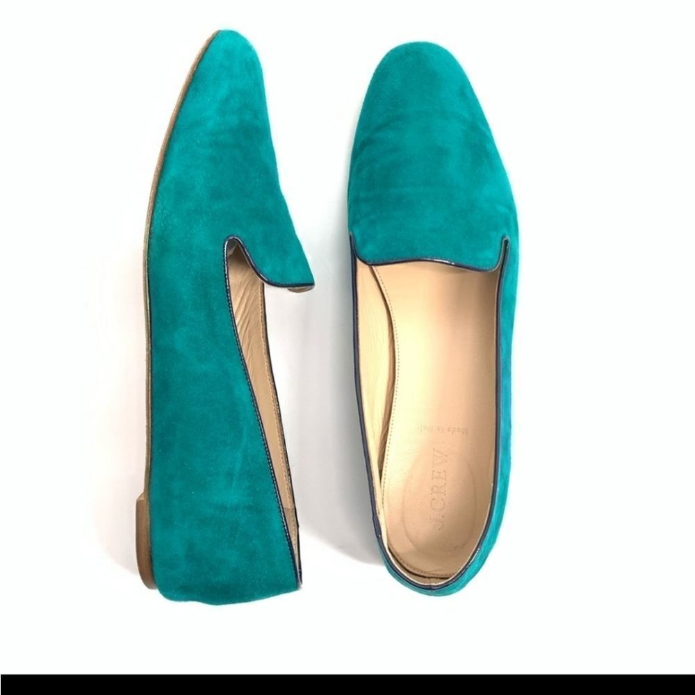 J. CREW Women's Suede Darby Loafers Smoking Flats Emerald Green 6.5